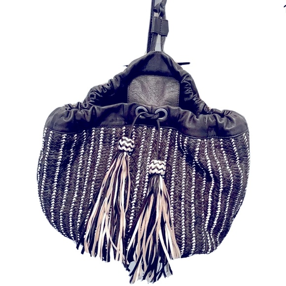 Zara Braided Black Drawstring Large Hobo Bag - Picture 2 of 6